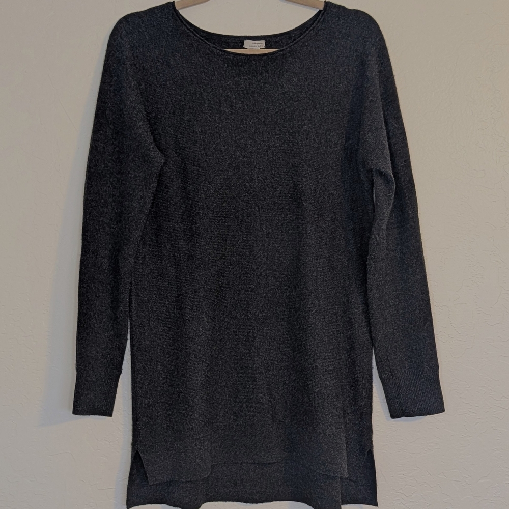 Halogen Wool Cashmere Blend Sweater Side Slit Hem Charcoal Grey Tunic - Picture 2 of 9